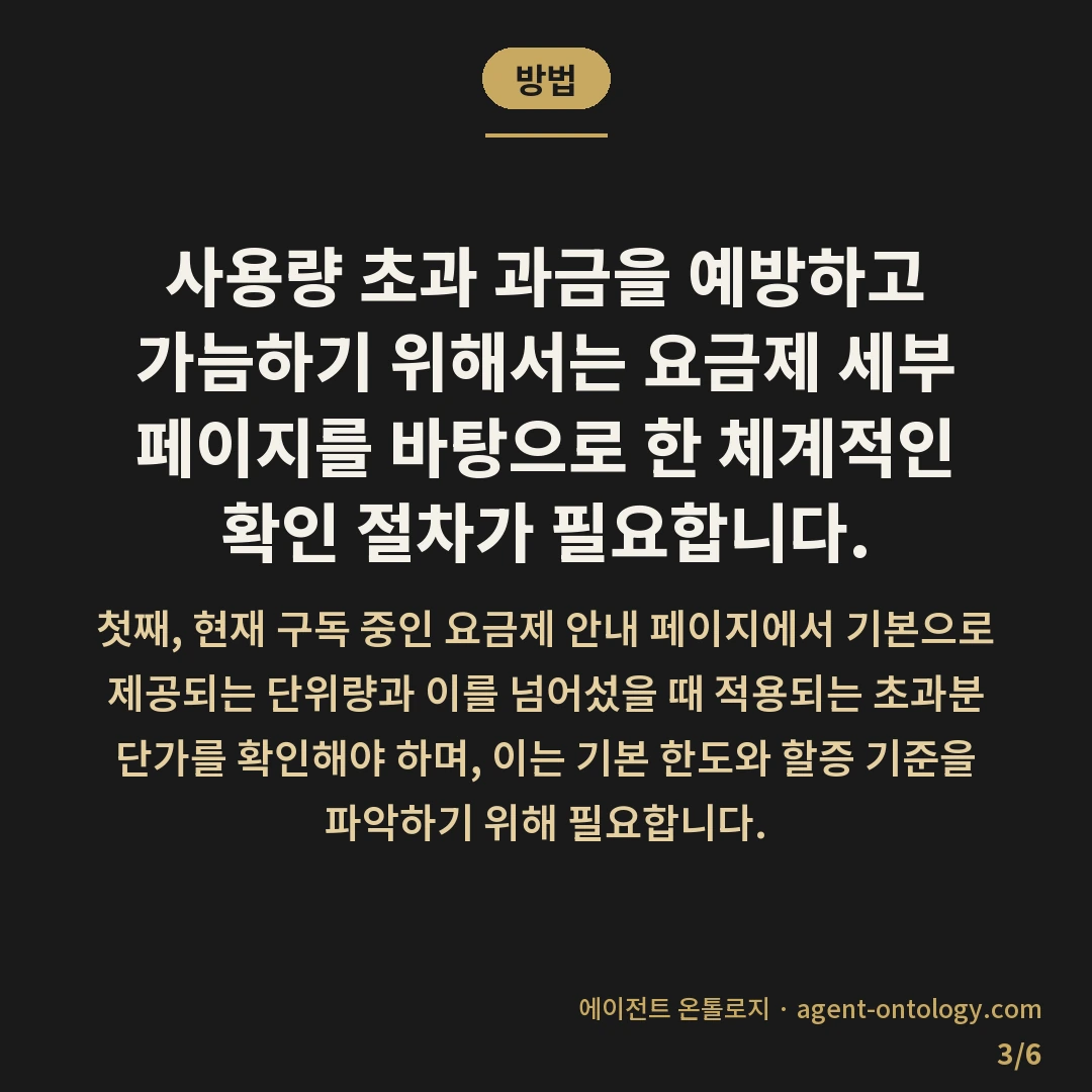사용량 초과 과금되는 가늠법 — 방법: 사용량 초과 과금을 예방하고 가늠하기 위해서는 요금제 세부 페이지를 바탕으로 한 체계적인 확인 절차가 필요합니다.