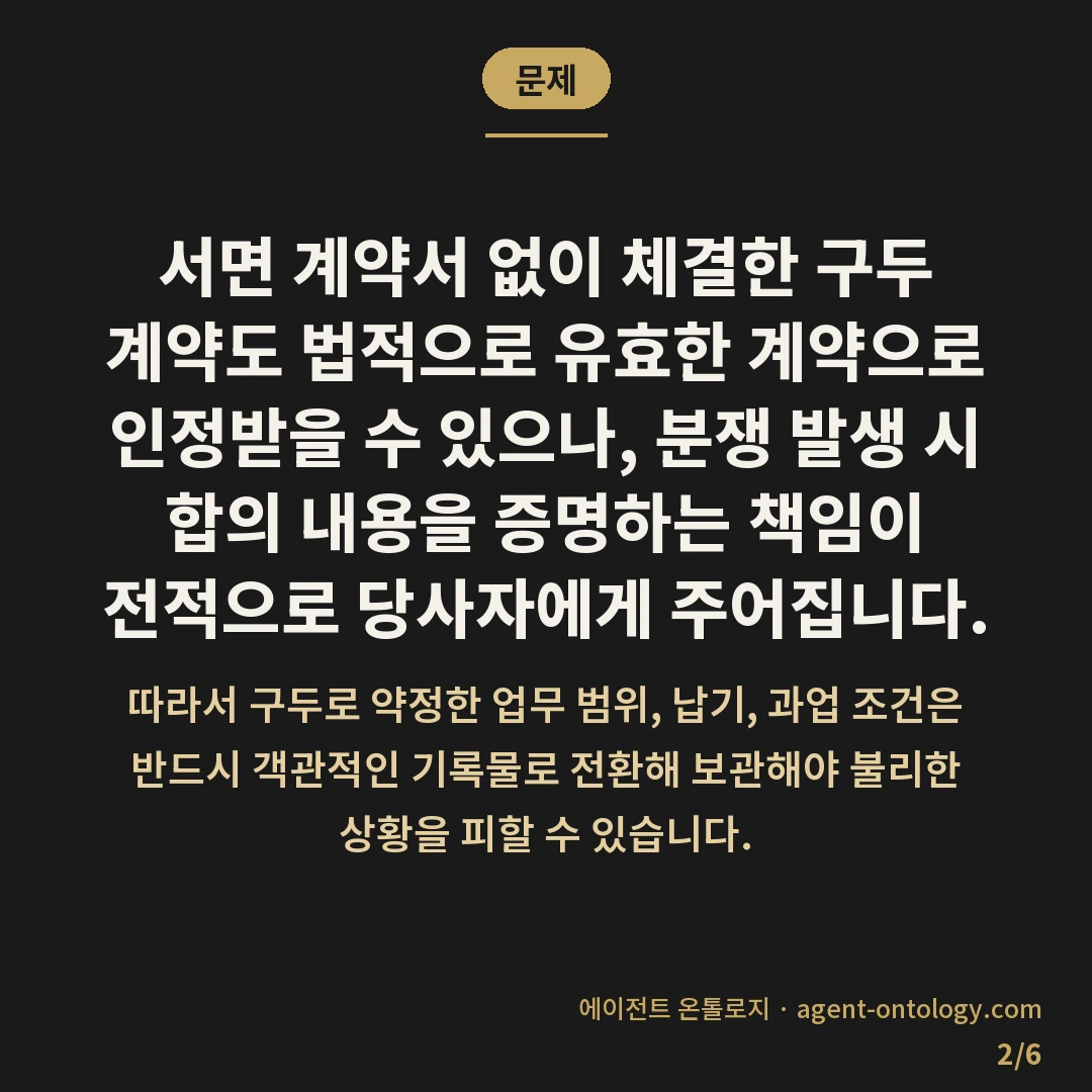계약서 없는 구두 계약 주의사항과 입증 자료 — 문제: 서면 계약서 없이 체결한