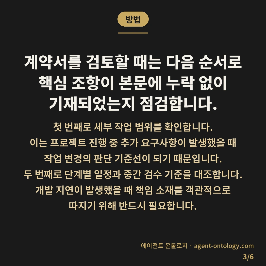 홈페이지 제작 계약서 필수 확인 사항 목록 — 방법: 계약서를 검토할 때는 다음