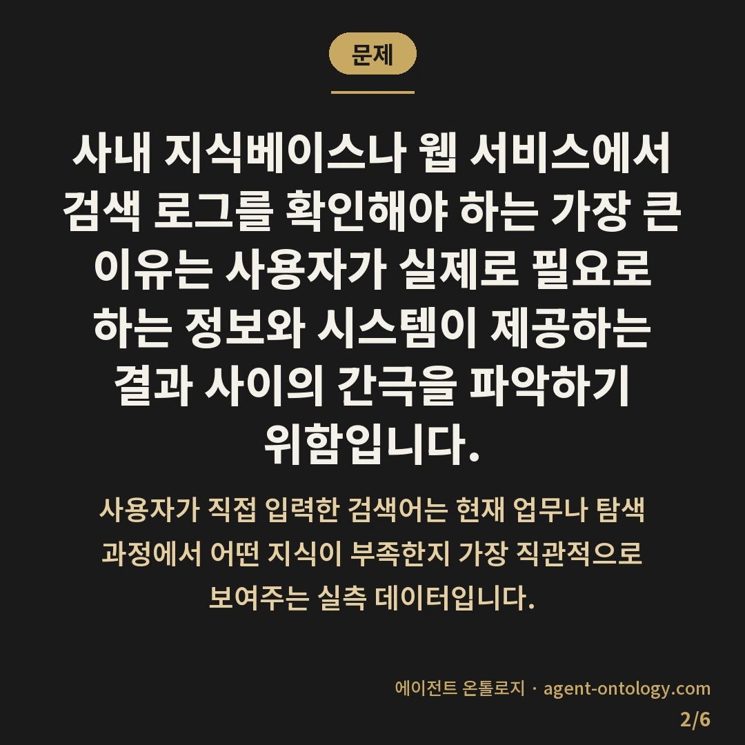 검색 로그 확인해야 하는 이유 정리 — 문제: 사내 지식베이스나 웹 서비스에서