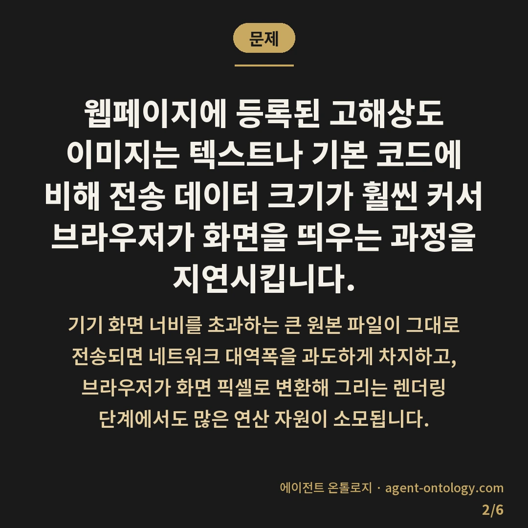 이미지가 속도 깎아먹는 이유 — 문제: 웹페이지에 등록된 고해상도 이미지는