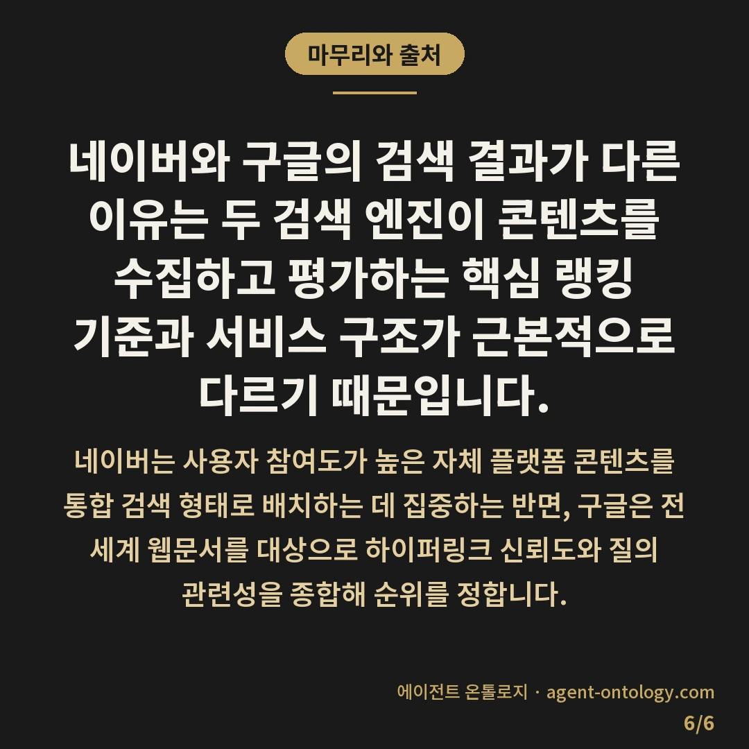 네이버 구글 검색 결과 다른 이유 해설 — 마무리와 출처: 네이버와 구글의 검색