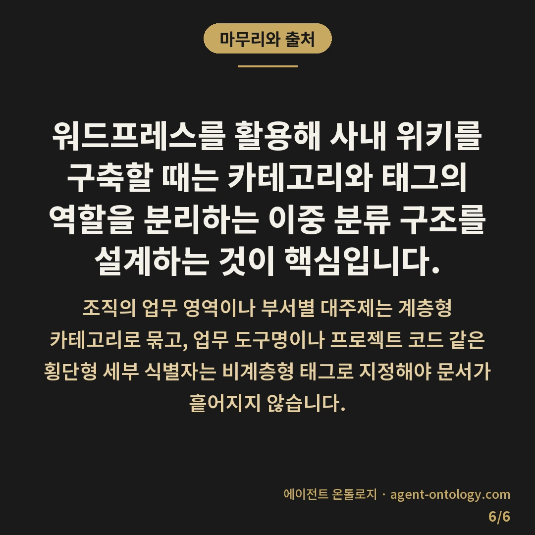 워드프레스 사내 위키 분류 방법 구조 — 마무리와 출처: 워드프레스를 활용해