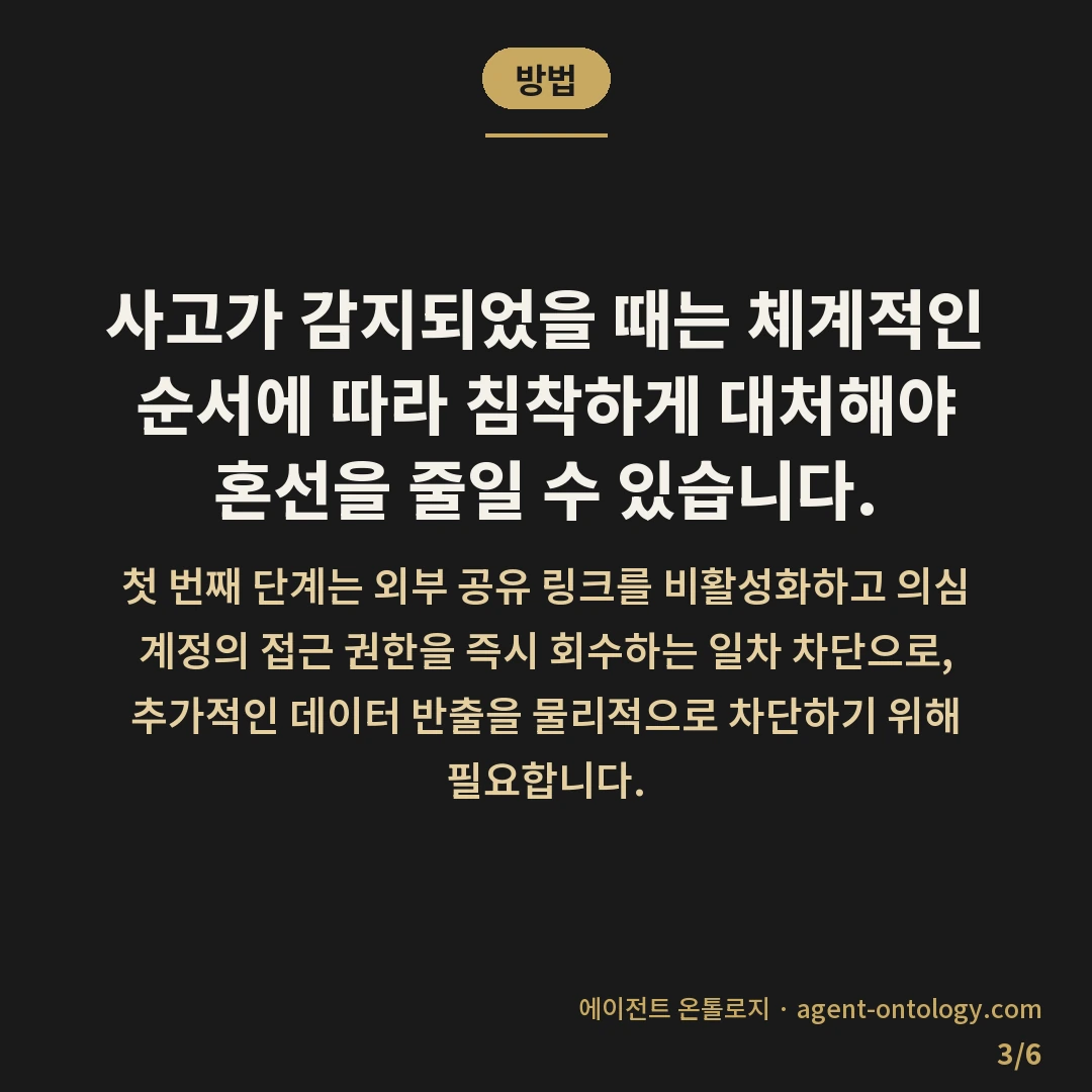 문서 유출 사고 대응 순서 — 방법: 사고가 감지되었을 때는 체계적인 순서에 따라 침착하게 대처해야 혼선을 줄일 수 있습니다.